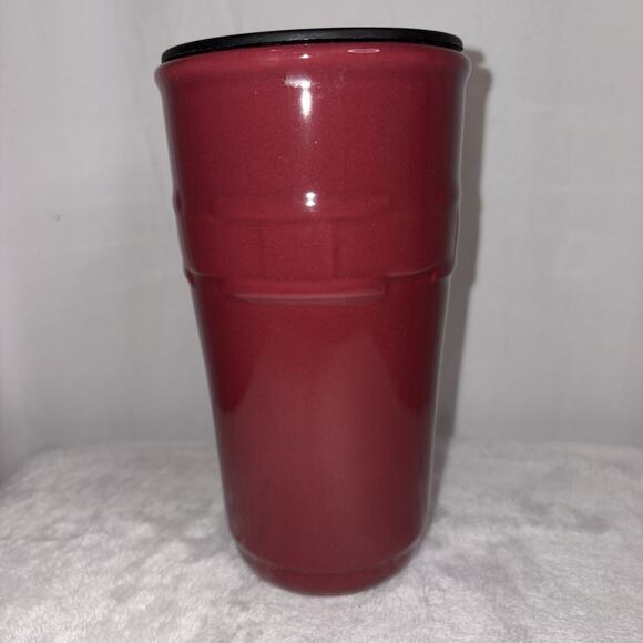 Longaberger Pottery Woven Traditions Tall Paprika Travel Coffee Mug/Cup w/ Lid - Picture 2 of 7
